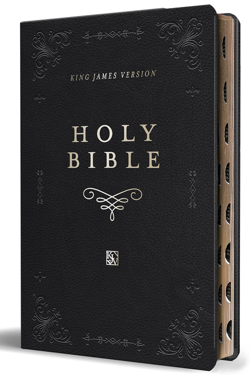 KJV Holy Bible, Giant Print Thinline Large format, Black Premium Imitation Leather with Ribbon Marker, Red Letter, and Thumb Index by ORIGIN, 9798890980557