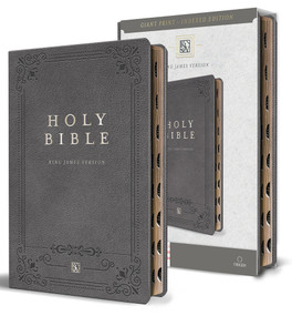 KJV Holy Bible, Giant Print Thinline Edition, Large Format, Gray Premium Imitation Leather, Red Letter, Thumb Index, Ribbon Marker by ORIGIN, 9798890980540
