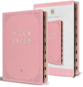 KJV Holy Bible, Giant Print Thinline Large format, Pink Premium Imitation Leather with Ribbon Marker, Red Letter, and Thumb Index  by ORIGIN, 9798890980526