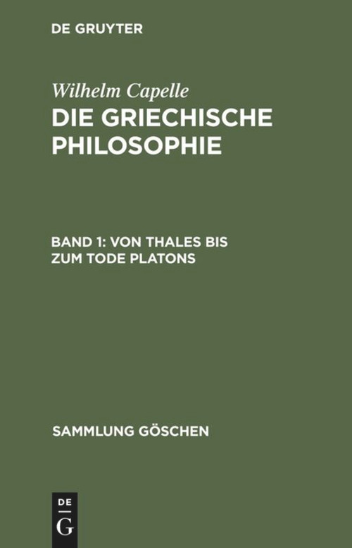 Von Thales bis zum Tode Platons (German Edition) by Johannes Müller, 9783110019087