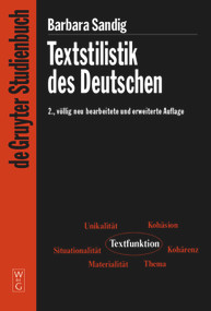 Textstilistik des Deutschen (German Edition) by Barbara Sandig, 9783110188707