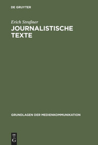 Journalistische Texte (German Edition) by Erich Straßner, 9783484371101
