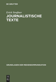 Journalistische Texte (German Edition) by Erich Straßner, 9783484371101