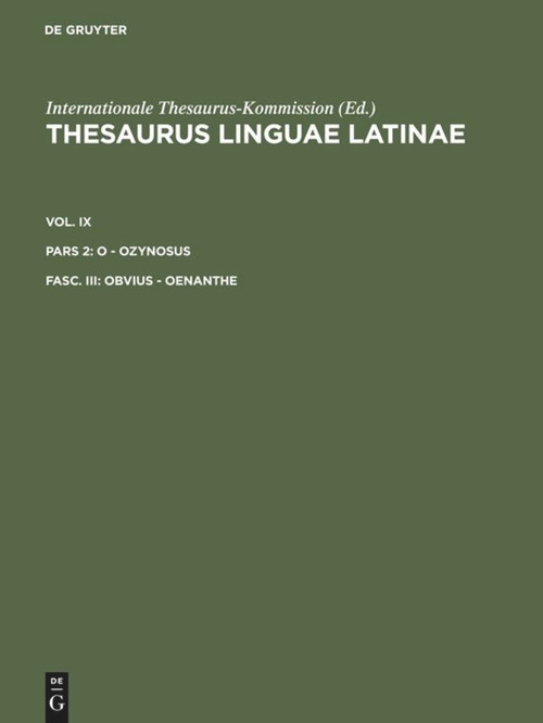 obvius - oenanthe (Latin Edition) by Thesaurusbüro München, Internationale Thesaurus-Kommission, 9783598701160