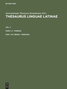 pensio - perdomo (Latin Edition) by Thesaurusbüro München, Internationale Thesaurus-Kommission, 9783598770050