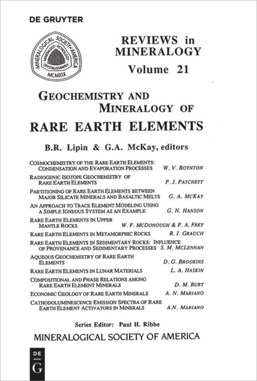 Geochemistry and Mineralogy of Rare Earth Elements by Bruce R. Lipin, G.A. McKay, 9780939950256