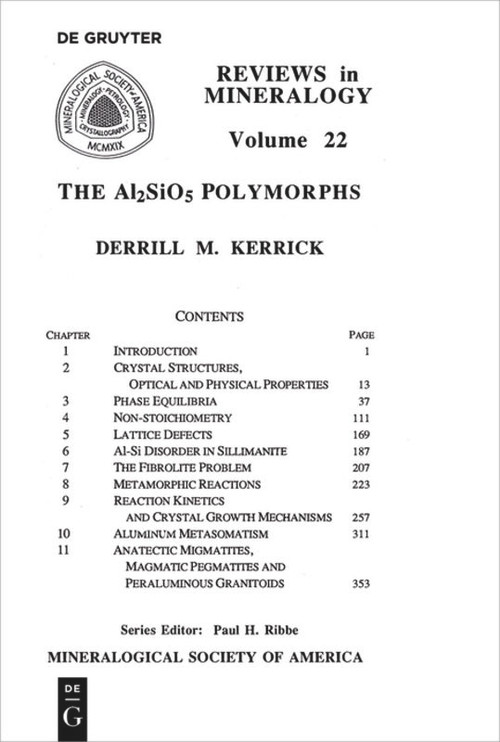 The Al2SiO5 Polymorphs by Derrill M. Kerrick, 9780939950270