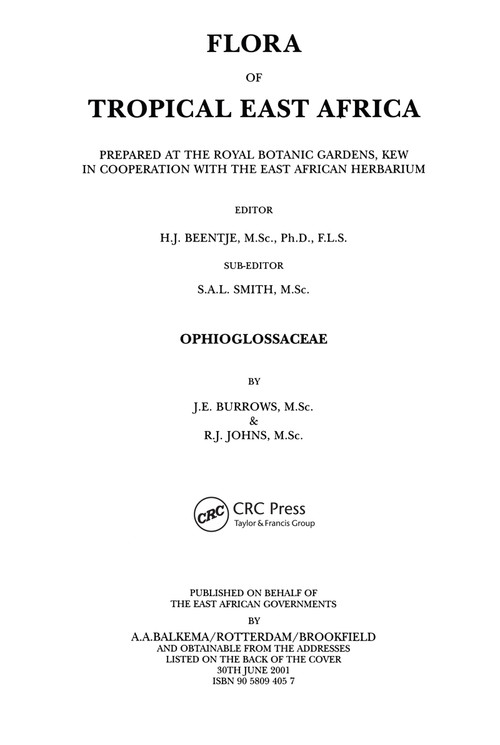 Flora of Tropical East Africa - Ophioglossaceae (2001) by John Eric Burrows, R.J. Johns, 9789058094056