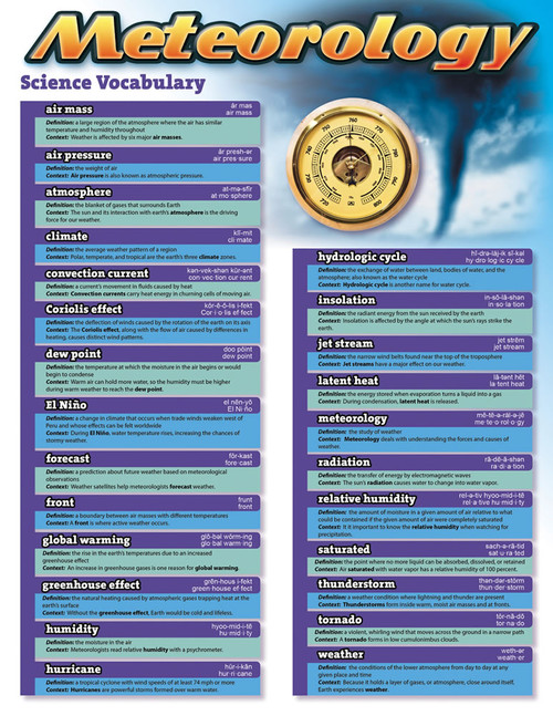 Science Vocabulary: Meteorology Chart by Mark Twain Media, 9781580376105