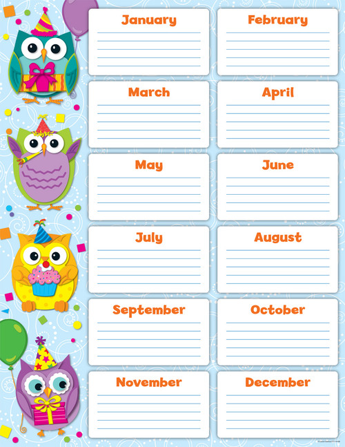 Colorful Owls Birthday Chart by Carson Dellosa Education, 9781624420511
