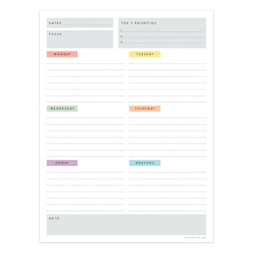 Simply Weekly Color Coded Task Pad, 9798889613176