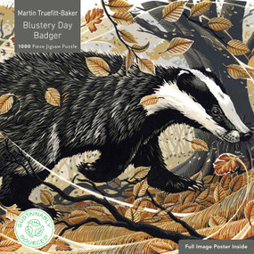 Adult Sustainable Jigsaw Puzzle Martin Truefitt-Baker: Blustery Day Badger (1000-pieces. Ethical, Sustainable, Earth-friendly) by Flame Tree Studio, 9781835622209