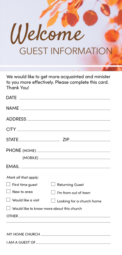 Guest Information Card: Welcome - Fall (Package of 50) by Broadman Church Supplies Staff, 9798384503248