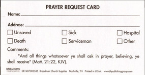 Prayer Request Card (Package of 100) (Matthew 21:22 (KJV)) by Broadman Church Supplies Staff, 9780805474145