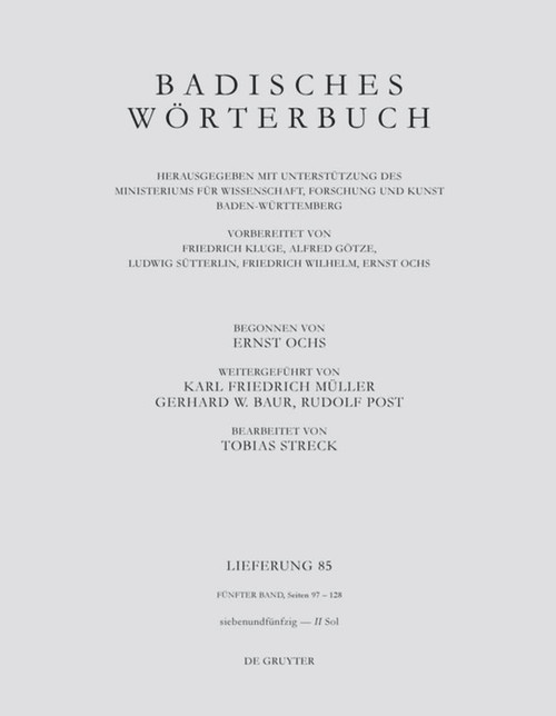 Badisches Wörterbuch. Band V/Lieferung 85 (German Edition) by Tobias Streck, 9783110673173