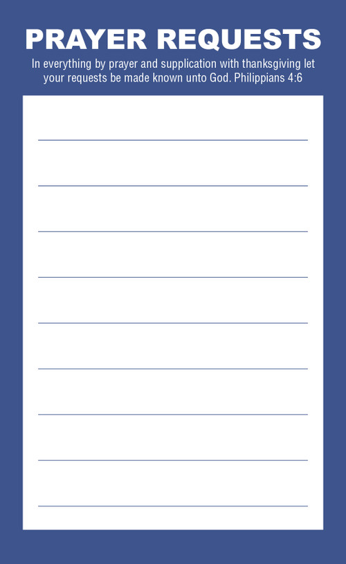 Prayer Request Card - Blue (Package of 50) (Philippians 4:6 (KJV)) by Broadman Church Supplies Staff, 9798384526476