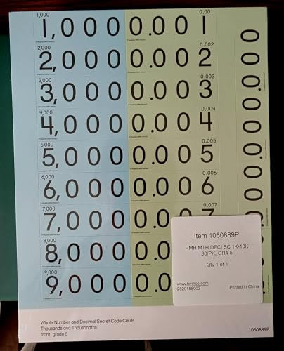 Decimal Secret Code Cards Thousands, Blue & Thousandths, Green 30 Pack by Math, 9780547216737