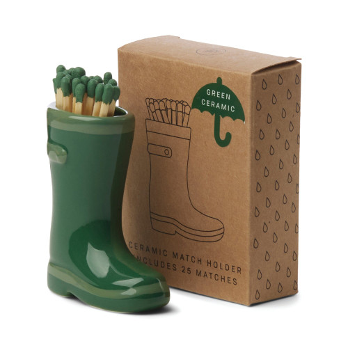 WELLINGTON RAIN BOOT MATCH HOLDER - DARK GREEN, INCLUDES 25 COUNT of DARK GREEN SAFETY MATCHES, ACC31