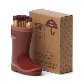 WELLINGTON RAIN BOOT MATCH HOLDER - DARK RED, INCLUDES 25 COUNT of DARK RED SAFETY MATCHES, ACC32