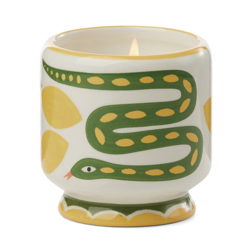 A DOPO 8 OZ HANDPAINTED "SNAKE" CERAMIC CANDLE - WILD LEMONGRASS, AD0801