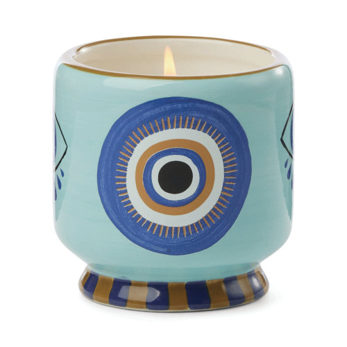 A DOPO 8 OZ HANDPAINTED "EYE" CERAMIC CANDLE - INCENSE & SMOKE, AD0802