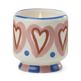 A DOPO 8 OZ HANDPAINTED "HEARTS" CERAMIC CANDLE - ROSEWOOD VANILLA, AD0804