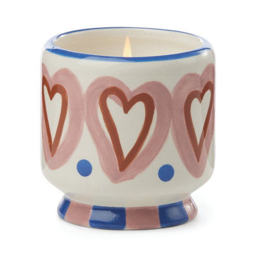 A DOPO 8 OZ HANDPAINTED "HEARTS" CERAMIC CANDLE - ROSEWOOD VANILLA, AD0804