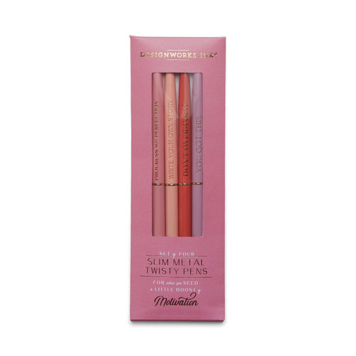 TWISTY SLIM METAL PEN SET - SET OF 4 - MOTIVATION, DPSM2026
