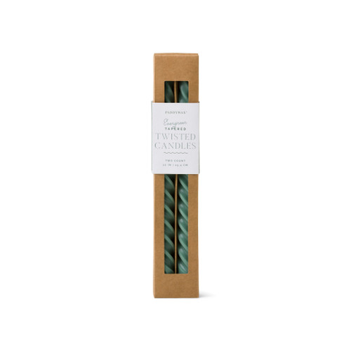 CYPRESS & FIR TWISTED TAPERS  10" TALL EVERGREEN CANDLES, 2 PER PACK, CFHTT01