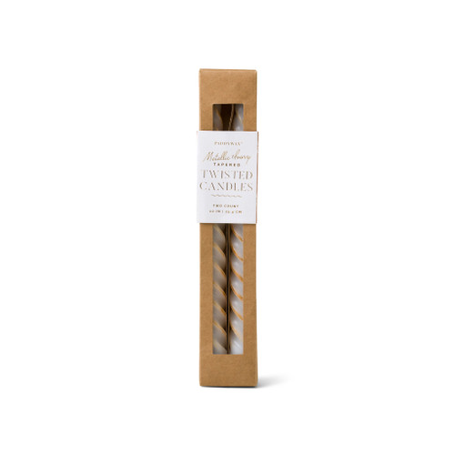 CYPRESS & FIR TWISTED TAPERS  10" TALL METALLIC IVORY CANDLES, 2 PER PACK, CFHTT02