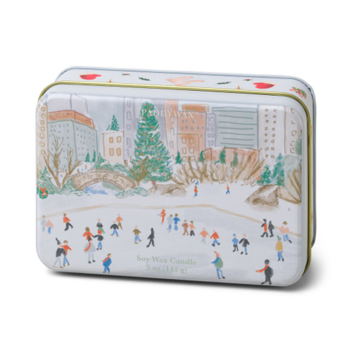 HOLIDAY TIN 5 OZ MATTE ILLUSTRATED TIN WITH ICE SKATING SCENE - MISTLETOE & MINT, CT0510