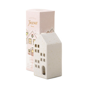 CERAMIC INCENSE HOUSE, WHITE - 20 COUNT INCENSE CONES, TEAKWOOD TOBACCO, IN0020