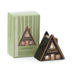 CERAMIC INCENSE & TEA LIGHT HOLDER NORDIC CABIN, BROWN - 1 TEA LIGHT & 20 COUNT INCENSE CONES, PALO SANTO, IN0022