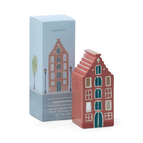 CERAMIC INCENSE & TEA LIGHT HOLDER AMSTERDAM HOUSE, RED - 1 TEA LIGHT & 20 COUNT INCENSE CONES, PALO SANTO, IN0023