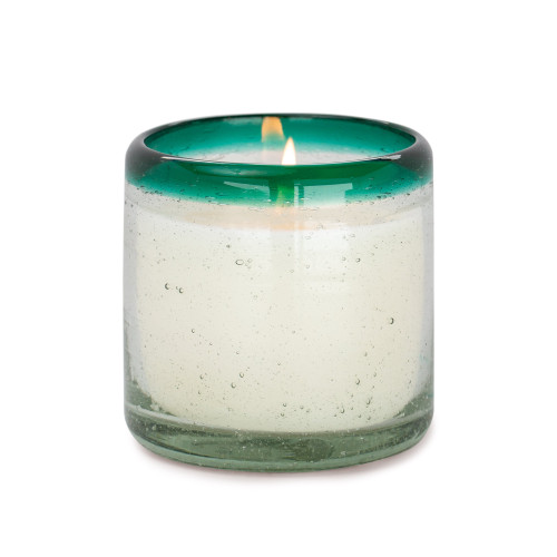 LA PLAYA 9 OZ BUBBLE GLASS WITH GREEN RIM - CACTUS FLOWER BAMBOO, LP0905