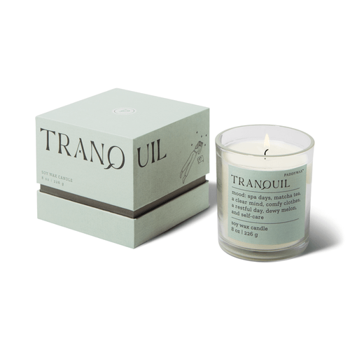 MOOD 8 OZ TRANQUIL  BOXED CLEAR GLASS WITH BLUE RIM IN BLUE RIGID BOX - LUSH PALMS, MD0805