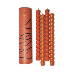 TAPER SET RED & TERRACOTTA PACKAGED IN RED TUBE PACKAGING (INCLUDES 2 TAPER CANDLES OF EACH COLOR, 4 TOTAL TAPERS), THB004