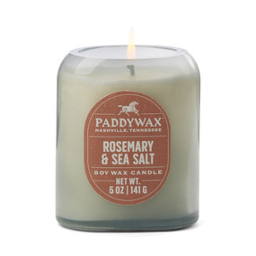 VISTA 5 OZ DENIM BLUE GLASS WITH AMBER LABEL AND GLASS LID - ROSEMARY & SEA SALT, VS0502