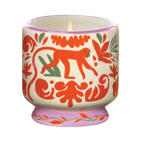 A DOPO 8 OZ HANDPAINTED "JUNGLE" CERAMIC CANDLE - COCONUT & AMBER, AD0809