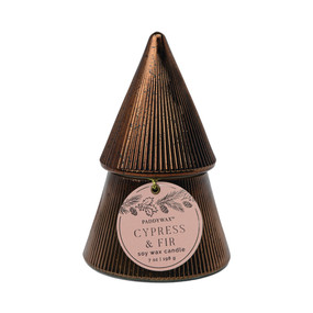 CYPRESS & FIR 7 OZ COPPER RIBBED MERCURY STACKED TREE CANDLE W/ LID - CYPRESS & FIR, CFST0701