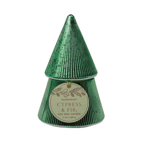 CYPRESS & FIR 7 OZ GREEN RIBBED MERCURY STACKED TREE CANDLE W/ LID - CYPRESS & FIR, CFST0702