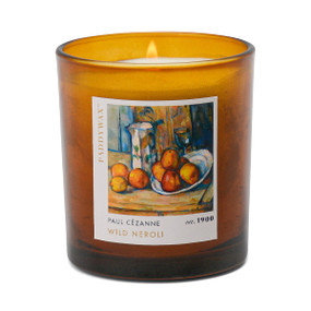 IMPRESSIONIST 6 OZ AMBER GLASS CANDLE IN BLUE BOX - CÉZANNE, "STILL LIFE WITH MILK JUG & FRUIT", IMP0604