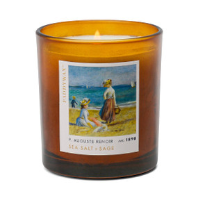 IMPRESSIONIST 6 OZ AMBER GLASS CANDLE IN BLUE BOX - RENOIR, "FIGURES ON THE BEACH", IMP0605