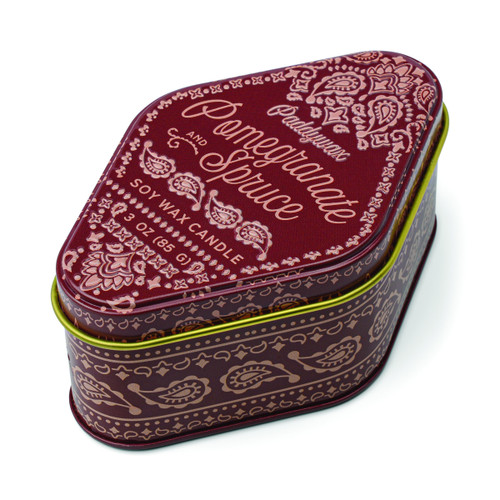 STATION 3.5 OZ RED PRINTED BANDANA PATTERNED TIN - POMEGRANATE SPRUCE, STN0301
