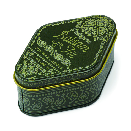 STATION 3.5 OZ GREEN PRINTED BANDANA PATTERNED TIN - BALSAM & FIR, STN0303