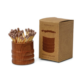 GRAIN BROWN CERAMIC WOOD MATCH HOLDER PACKAGED IN BOX - 50 COUNT OF MATCHES, ACC34