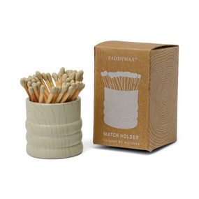 GRAIN WHITE WASHED CERAMIC WOOD MATCH HOLDER PACKAGED IN  BOX - 50 COUNT OF MATCHES, ACC36