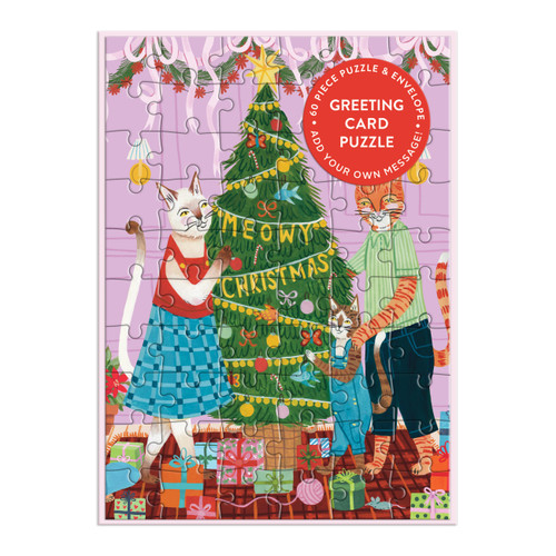 Meowy Christmas Greeting Card Puzzle by Galison, 9780735385429