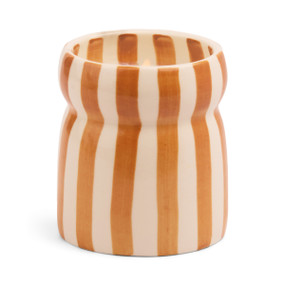6.5 OZ CABANA RUST STRIPED HAND PAINTED CERAMIC W/ DUSTCOVER & WARNING LABEL - SIENNA SUNSET, CAB0701