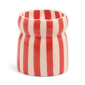 6.5 OZ CABANA RED (PMS 167) STRIPED HAND PAINTED CERAMIC W/ DUSTCOVER & WARNING LABEL - HIBISCUS BAY, CAB0707